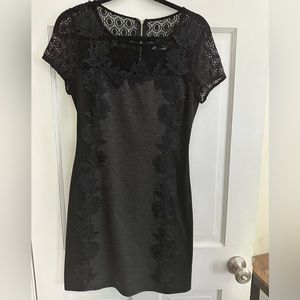 Black and grey fitted dress with lace detail